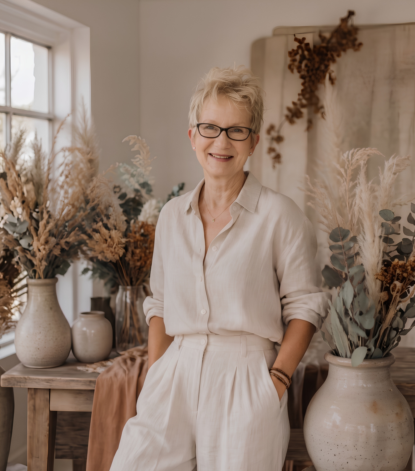 Iwona Dubiel w swojej pracowni florystycznej